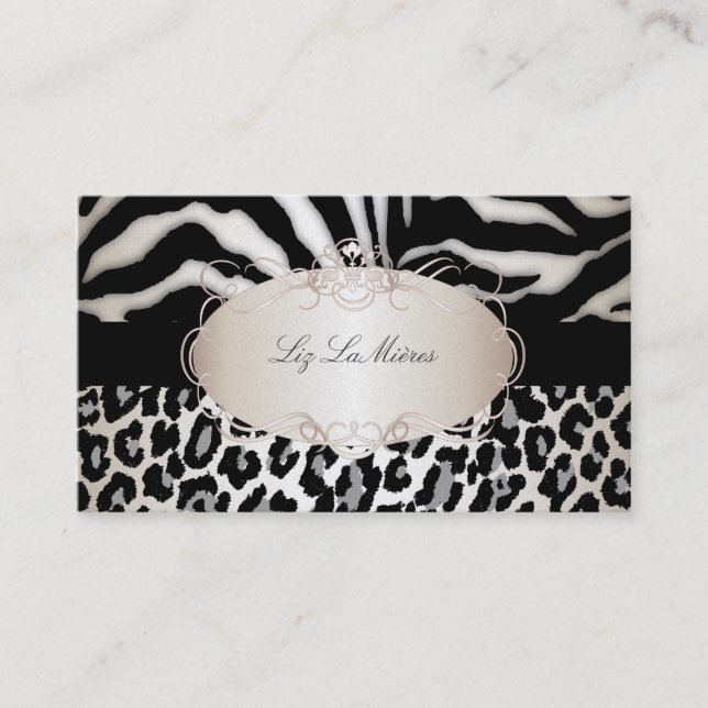 PixDezines Leopard/Zebra/Champagner Visitenkarte (Vorderseite)