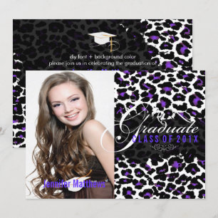 PixDezines Leopardenprint Abschluss, Lila Einladung