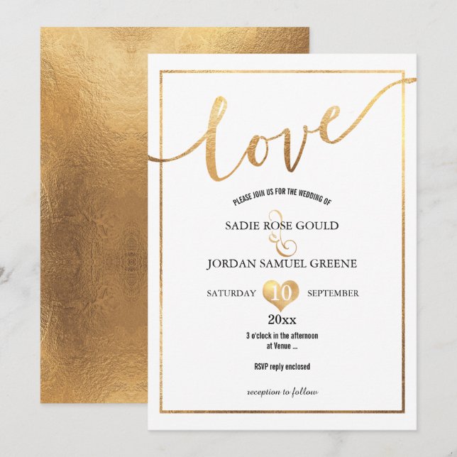 PixDezines Liebe Imitats Gold Hearts Einladung (Vorne/Hinten)