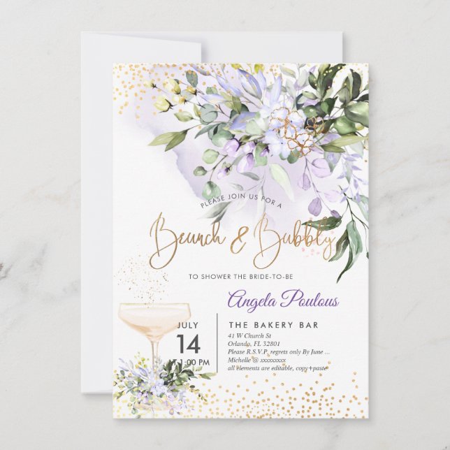 PixDezines Lila Gum Brunch Bubbly Einladung (Vorderseite)