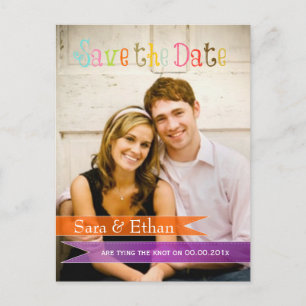 PixDezines lila+orange Save the Date Ankündigungspostkarte