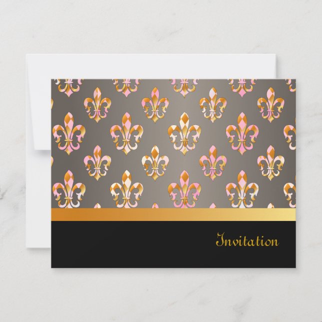 PixDezines Lilie/schwarz + gold+posh pink Einladung (Vorderseite)