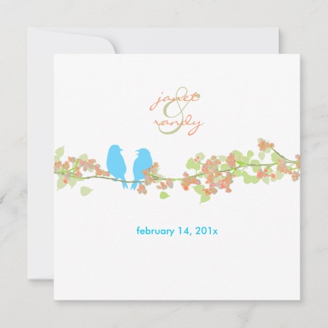 PixDezines LOVE BIRDS/BLAU/DICKE HINTERGRUND Einladung (Vorderseite)