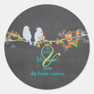 PixDezines Love Birds Chalkboard Runder Aufkleber