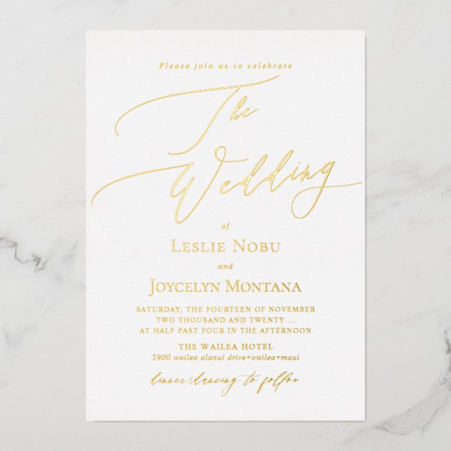 PixDezines Luxe Calligrafy Minimalistisch Real Foi Folieneinladung (Vorderseite)