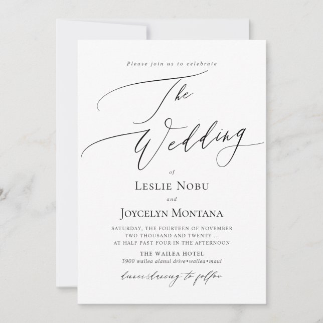 PixDezines Luxe Calligraphy Minimalistisch Wedding Einladung (Vorderseite)