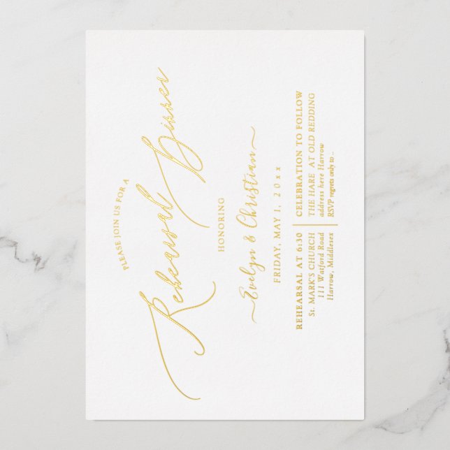 PixDezines Luxe Calligraphy Probe Dinner Real Folieneinladung (Vorderseite)