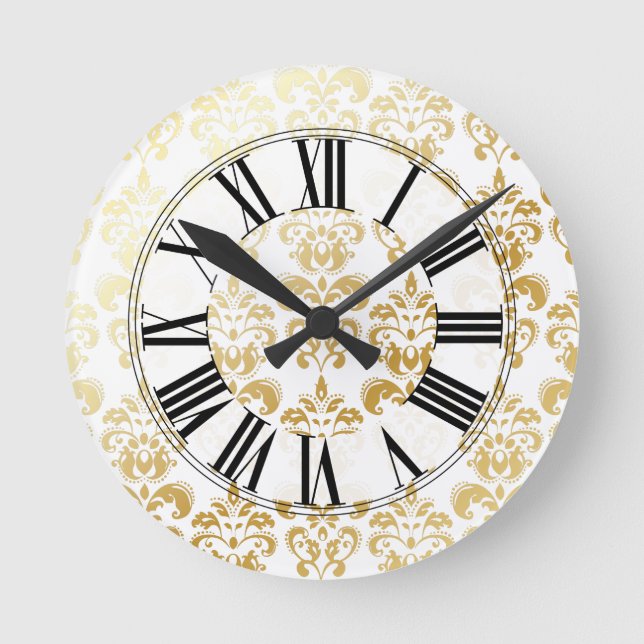PixDezines lys Damask/DIY Hintergrundfarbe Runde Wanduhr (Vorderseite)