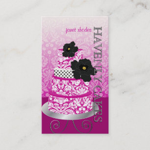PixDezines Magenta+White Damask cake/pâtisserie Visitenkarte