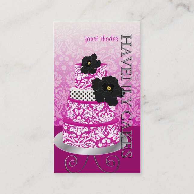 PixDezines Magenta+White Damask cake/pâtisserie Visitenkarte (Vorderseite)