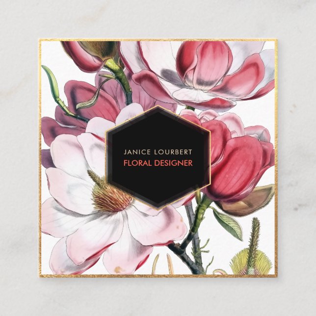 PixDezines MAGNOLIA/VINTAGER BOTANISCHER DRUCK Quadratische Visitenkarte (Vorderseite)