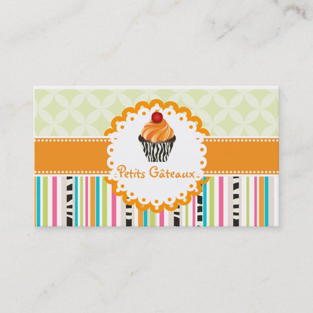 PixDezines Mandarine Wirbel Cupcake+Stripes Visitenkarte (Vorderseite)
