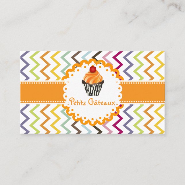 PixDezines Mandarine Wirbel cupcake+Zickzack Visitenkarte (Vorderseite)