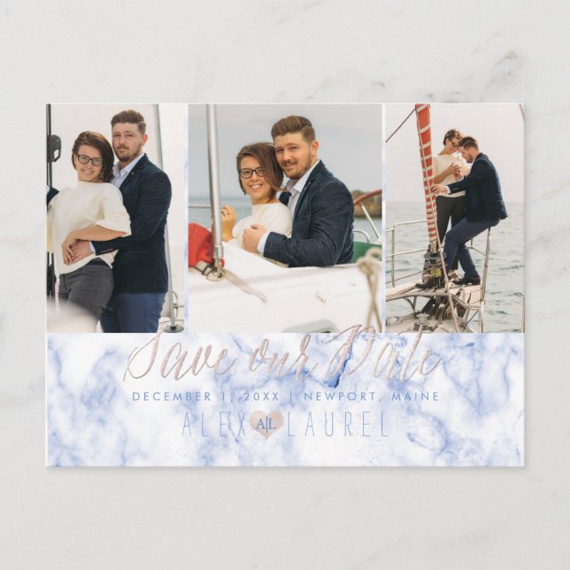 PixDezines Marble+Blush Pink Save the Date Postkarte (Vorderseite)