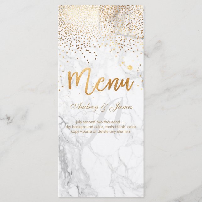 PixDezines Marble/Confetti/Shine Menü/Imitate Gold Menükarte (Vorderseite)