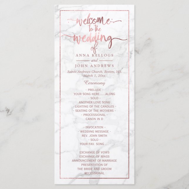PixDezines Marble+Faux Rose Gold Wedding Programme (Devant)