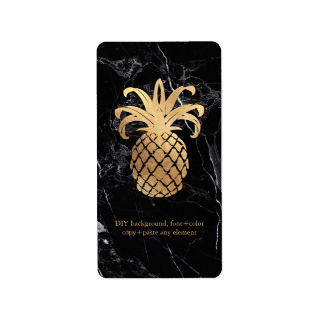 PixDezines Marble+Hawaiianische Ananas Imitate Gol Adressaufkleber (Vorne)