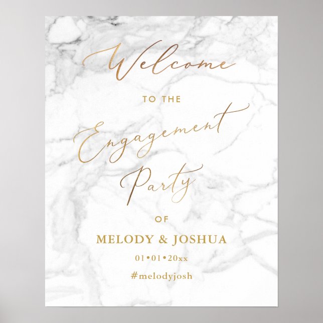 PixDezines Marble+Imitate Gold Begrüßung Verlobung Poster (Vorne)
