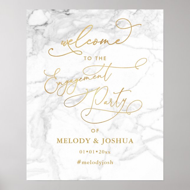 PixDezines Marble+Imitate Gold Begrüßung Verlobung Poster (Vorne)