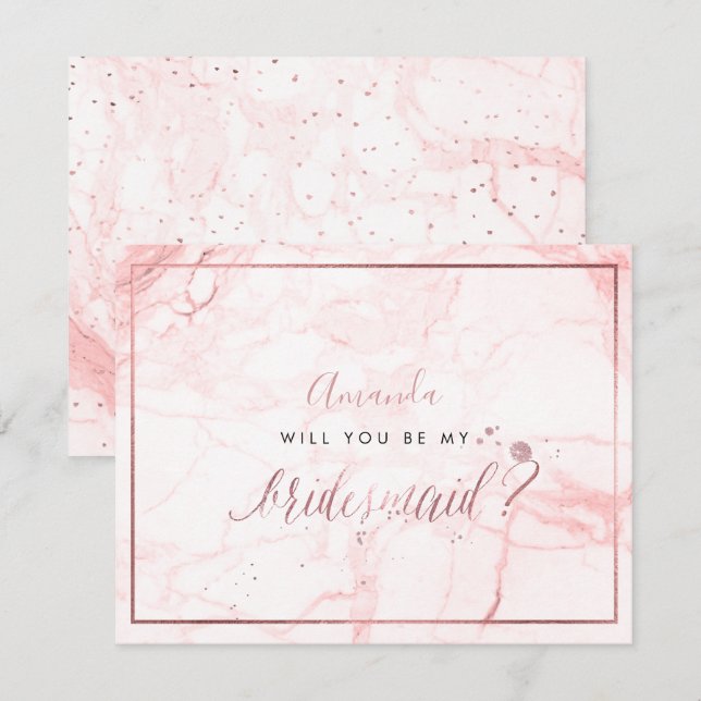 PixDezines Marble+Imitats Rose Gold, Bridesmaid Einladung (Vorne/Hinten)