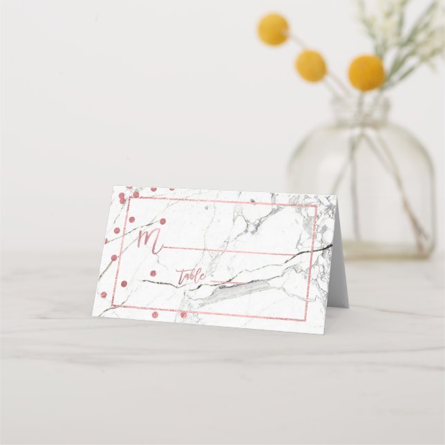 PixDezines Marble+Imitats Rose Gold Confetti Platzkarte (Vorderseite)