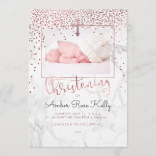PixDezines Marble+Imitats Rose Gold Dots Christeni Einladung