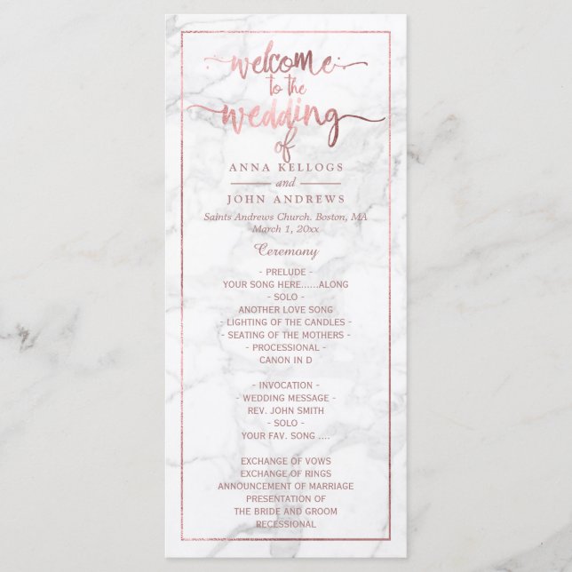 PixDezines Marble+Imitats Rose Gold Hochzeitsprogr Programm (Vorderseite)