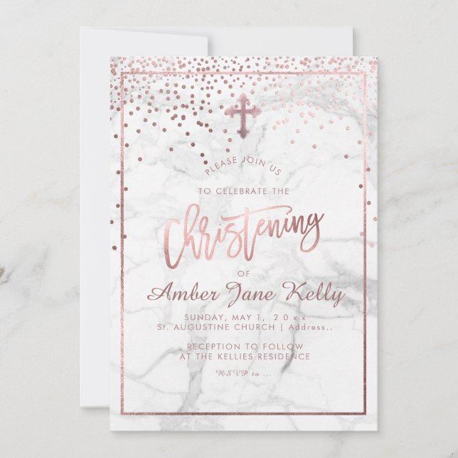 PixDezines Marble+Imitats Rose Gold Punkte/Christe Einladung (Vorderseite)