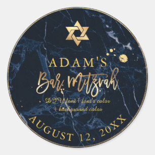 PixDezines Marble Mitzvah Aufkleber/Midnight Blue Runder Aufkleber