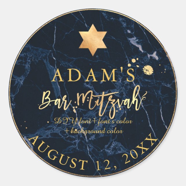 PixDezines Marble Mitzvah Stickers/Midnight Blue Runder Aufkleber (Vorderseite)