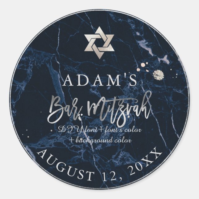 PixDezines Marble Mitzvah Stickers/Midnight Blue Runder Aufkleber (Vorderseite)
