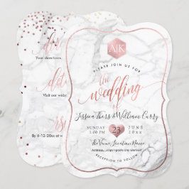 PixDezines Marble+Monogram+Imitate RoseGold Honeyc Einladung