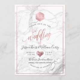 PixDezines Marble+Monogram+Imitate RoseGold Honeyc Einladung