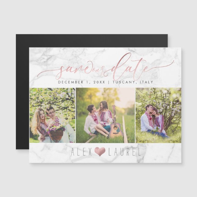 PixDezines Marble Rettete unsere Datums/Imitats Ro Magneteinladung (Vorne/Hinten)