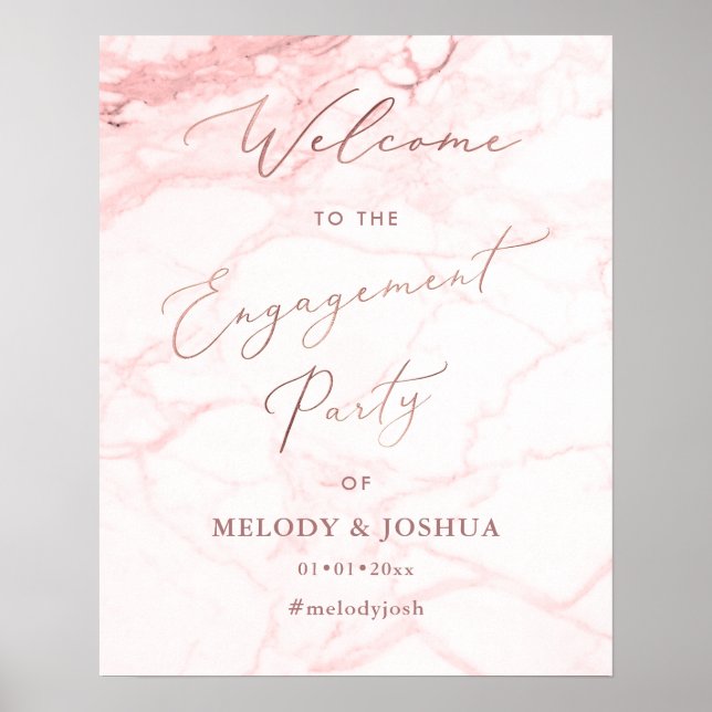 PixDezines Marble Rose Gold Begrüßung Verlobung Poster (Vorne)