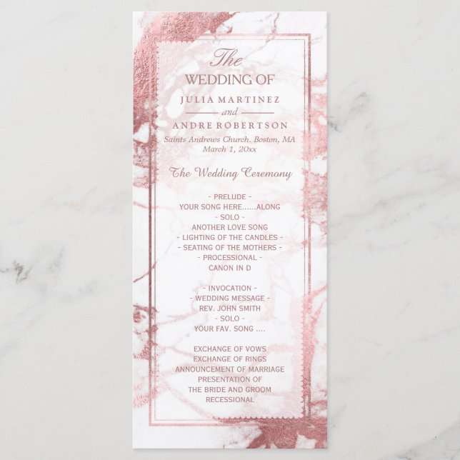 PixDezines Marble+Rose Gold Veins Hochzeitsprogram Programm (Vorderseite)