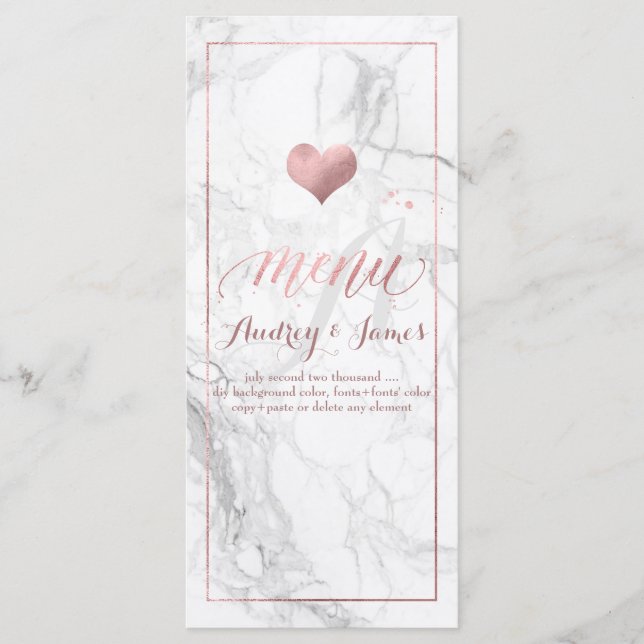 PixDezines Marble/Shine Menü/Imitate Rose Gold Menükarte (Vorderseite)