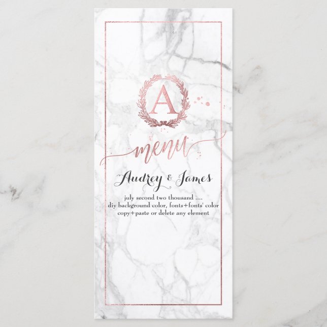 PixDezines Marble/Shine Menü/Imitate Rose Gold Menükarte (Vorderseite)