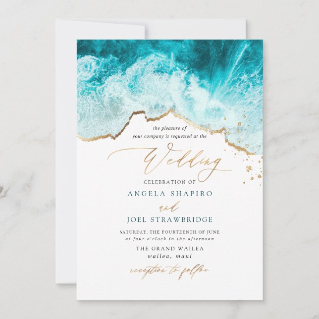 PixDezines Marine Waves Shoreline Beach Hochzeit Einladung (Vorderseite)