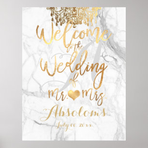 PixDezines Marmor-/Faux-Gold-Kronleuchter/Empfang Poster