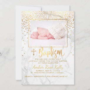 PixDezines Marmor+Faux Gold Punkte/Taufe Einladung