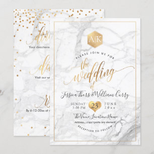 PixDezines Marmor+Imitats Gold Monogram Honeycomb Einladung