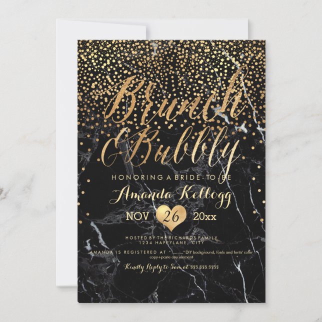 PixDezines Marmorbrunch+Bubbly Dazzled/Imitats Gol Einladung (Vorderseite)