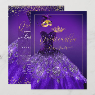PixDezines Masquerade Quinceanera, dunkel Lila Einladung