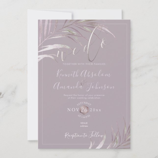 PixDezines Mauve+Lilac Palms, wir tun Einladung (Vorderseite)