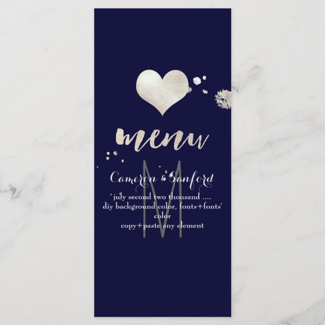 PixDezines Menu DIY Color/Imitats Silberherz Menükarte (Vorderseite)