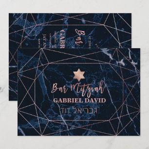 PixDezines Midnight Blue Marmor Bar Mitzvah Einladung