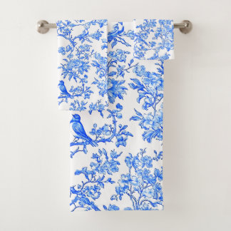 PixDezines Ming Blau Chinoiserie, Vogel-Pfingstros Badhandtuch Set