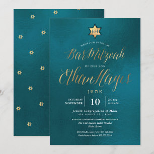 PixDezines minimalist teal Bar Mizwa, Schriftzug Einladung