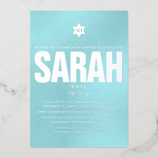 PixDezines Minimalistisch DIY Bat Mitzvah Folieneinladung (Vorderseite)